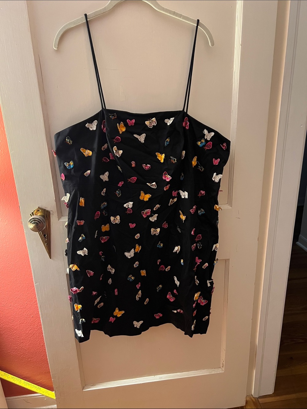Anthropologie Black Mini Dress with Multicolor Butterfly Embroidery